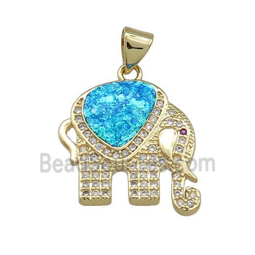 Elephant Charms Copper Pendant Pave Blue Fire Opal Zircon 18K Gold Plated