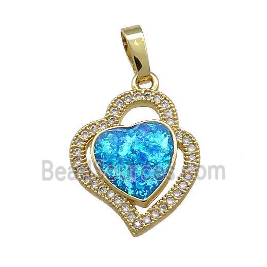 Copper Heart Pendant Pave Blue Fire Opal Zircon 18K Gold Plated