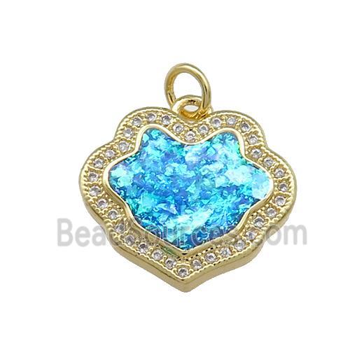 Copper Flower Pendant Pave Blue Fire Opal Zircon 18K Gold Plated