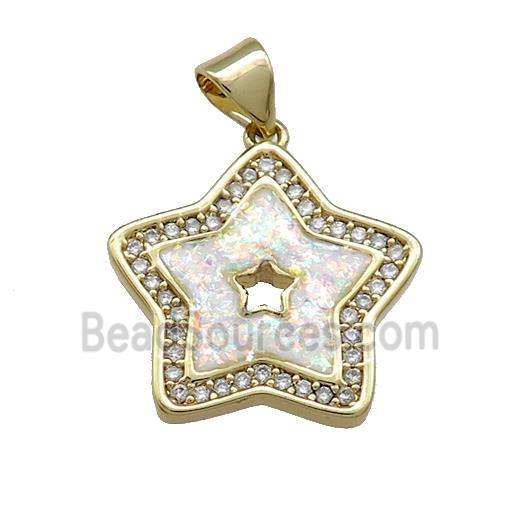 Copper Star Pendant Pave White Fire Opal Zircon 18K Gold Plated