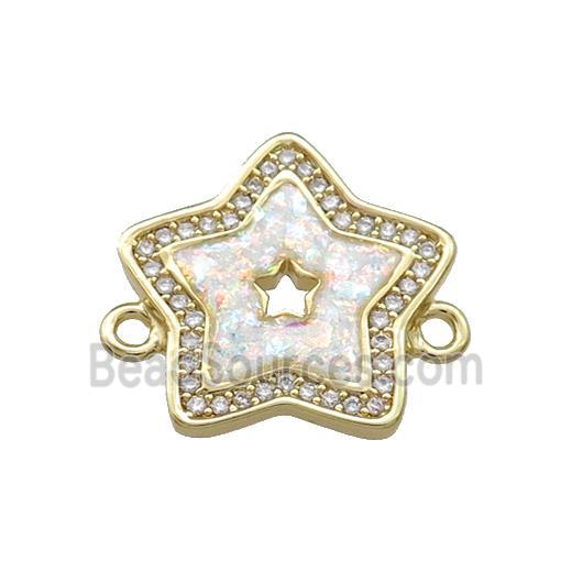 Copper Star Connector Pave White Fire Opal Zircon 18K Gold Plated