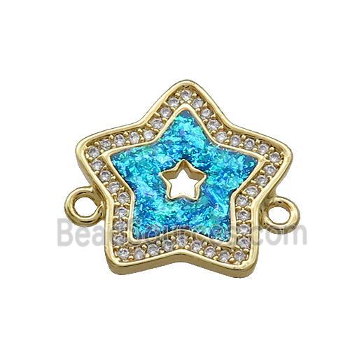 Copper Star Connector Pave Blue Fire Opal Zircon 18K Gold Plated