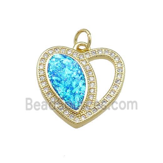 Copper Heart Pendant Pave Blue Fire Opal Zircon 18K Gold Plated