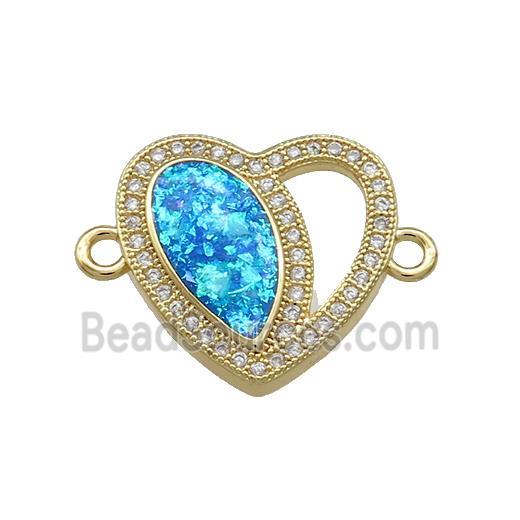 Copper Heart Connector Pave Blue Fire Opal Zircon 18K Gold Plated