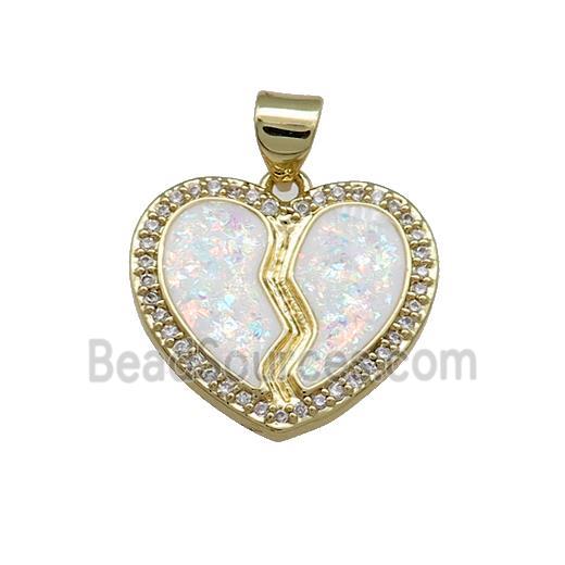 Copper Heart Pendant Pave White Fire Opal Zircon 18K Gold Plated