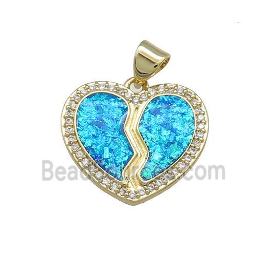 Copper Heart Pendant Pave Blue Fire Opal Zircon 18K Gold Plated