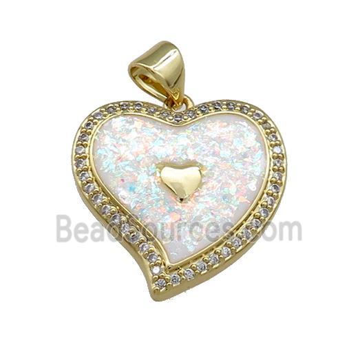 Copper Heart Pendant Pave White Fire Opal Zircon 18K Gold Plated