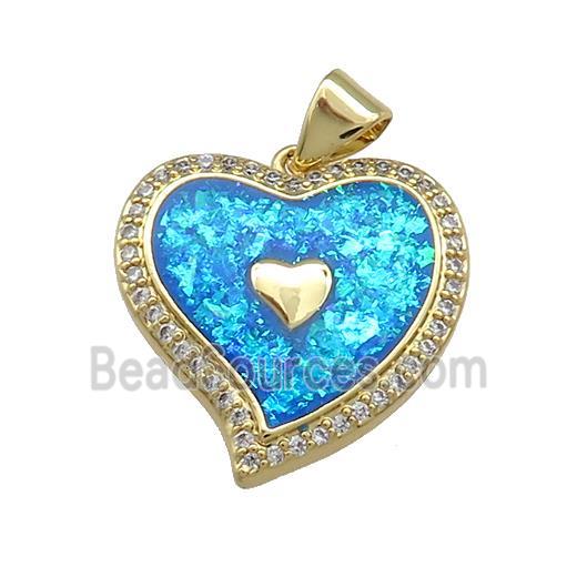 Copper Heart Pendant Pave Blue Fire Opal Zircon 18K Gold Plated