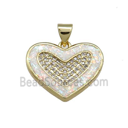 Copper Heart Pendant Pave White Fire Opal Zircon 18K Gold Plated