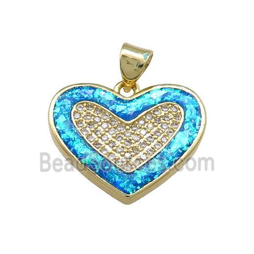 Copper Heart Pendant Pave Blue Fire Opal Zircon 18K Gold Plated