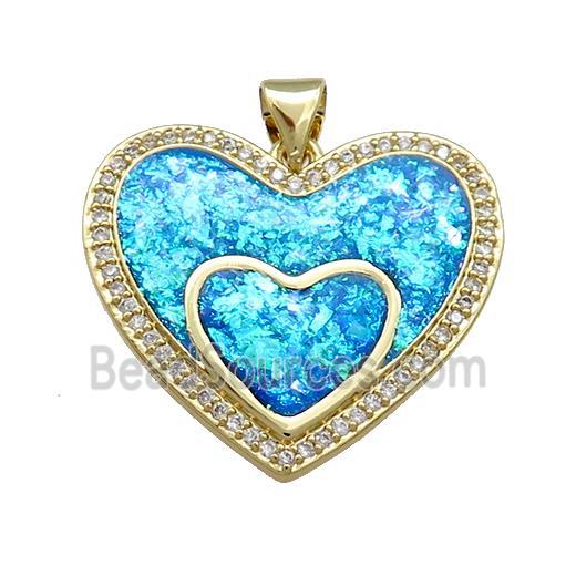 Copper Heart Pendant Pave Blue Fire Opal Zircon Double 18K Gold Plated