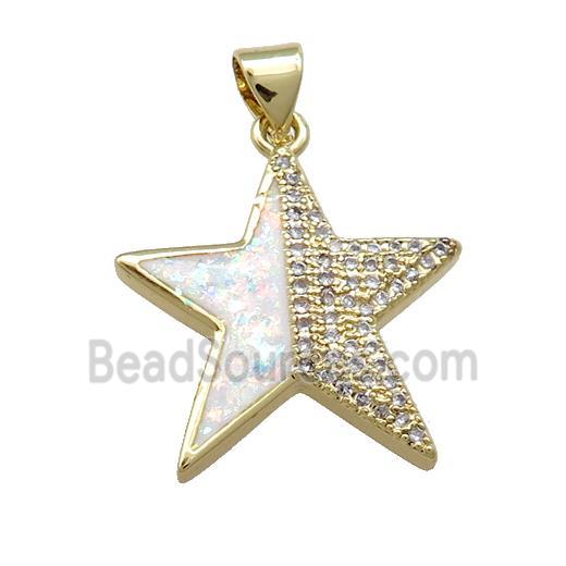 Copper Star Pendant Pave White Fire Opal Zircon 18K Gold Plated