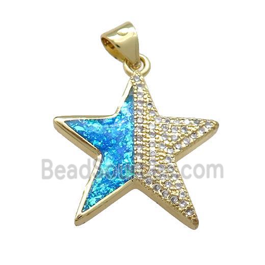 Copper Star Pendant Pave Blue Fire Opal Zircon 18K Gold Plated