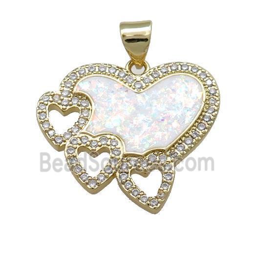 Copper Heart Pendant Pave White Fire Opal Zircon 18K Gold Plated