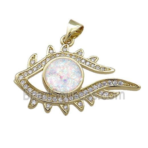 Copper Eye Pendant Pave White Fire Opal Zircon 18K Gold Plated