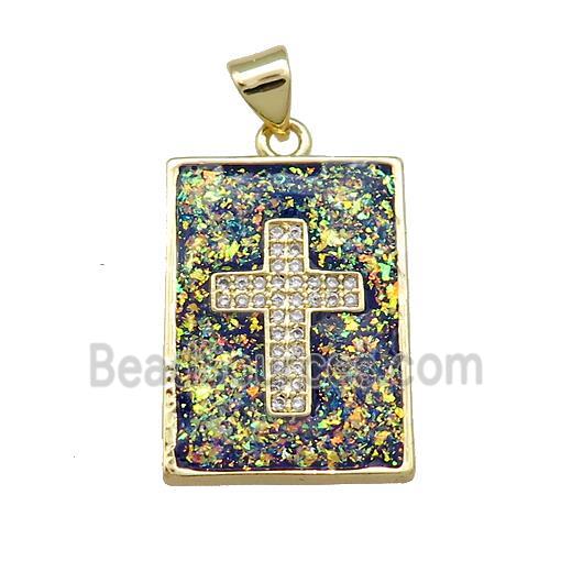 Copper Rectangle Pendant Pave Fire Opal Zircon Cross 18K Gold Plated