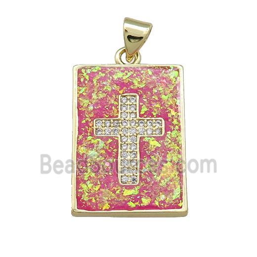 Copper Rectangle Pendant Pave Red Fire Opal Zircon Cross 18K Gold Plated