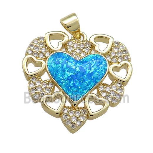 Copper Heart Pendant Pave Blue Fire Opal Zircon 18K Gold Plated