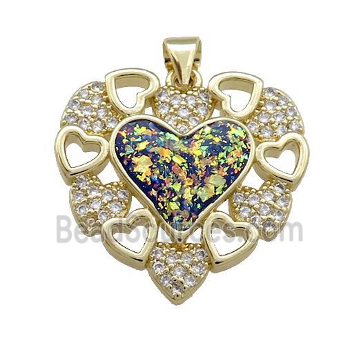 Copper Heart Pendant Pave Fire Opal Zircon 18K Gold Plated