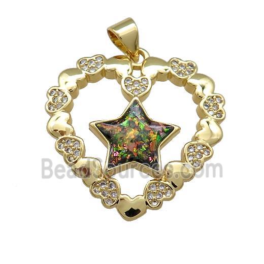 Copper Heart Pendant Pave Multicolor Fire Opal Zircon Star 18K Gold Plated