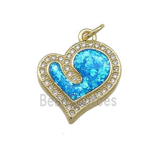 Copper Heart Pendant Pave Blue Fire Opal Zircon 18K Gold Plated