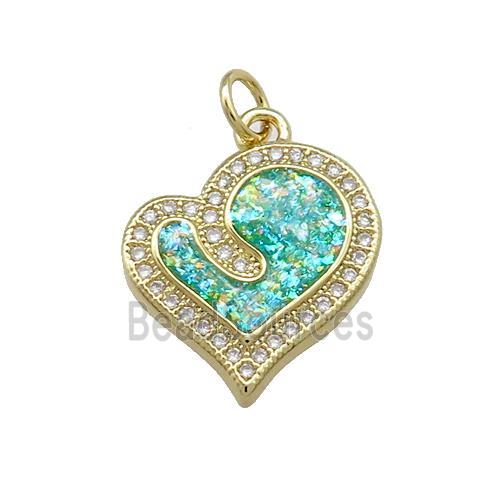 Copper Heart Pendant Pave Green Fire Opal Zircon 18K Gold Plated