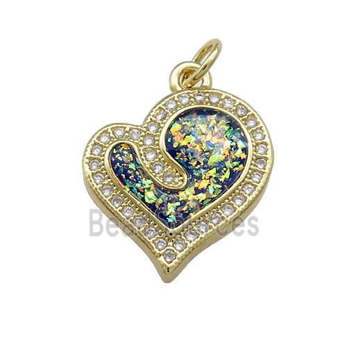 Copper Heart Pendant Pave Multicolor Fire Opal Zircon 18K Gold Plated