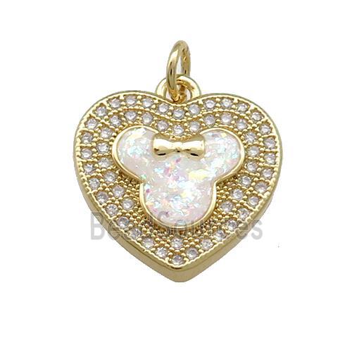 Copper Heart Pendant Pave White Fire Opal Zircon 18K Gold Plated