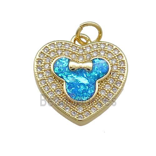 Copper Heart Pendant Pave Blue Fire Opal Zircon 18K Gold Plated