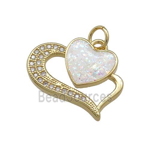 Copper Heart Pendant Pave White Fire Opal Zircon 18K Gold Plated