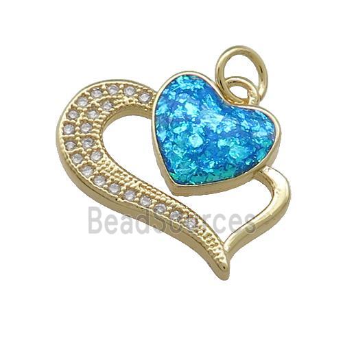 Copper Heart Pendant Pave Blue Fire Opal Zircon 18K Gold Plated