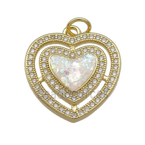 Copper Heart Pendant Pave White Fire Opal Zircon 18K Gold Plated