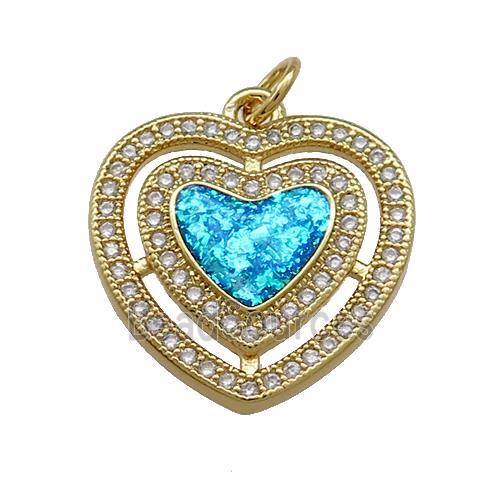 Copper Heart Pendant Pave Blue Fire Opal Zircon 18K Gold Plated