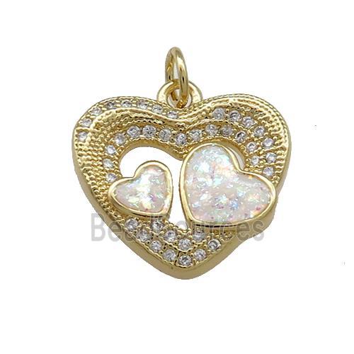 Copper Heart Pendant Pave White Fire Opal Zircon 18K Gold Plated