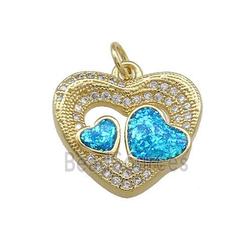 Copper Heart Pendant Pave Blue Fire Opal Zircon 18K Gold Plated