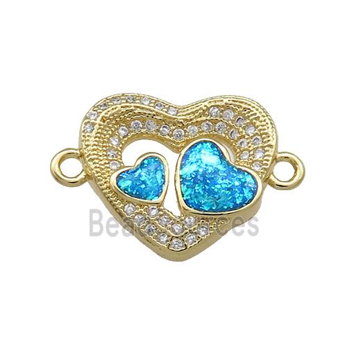 Copper Heart Connector Pave Blue Fire Opal Zircon 18K Gold Plated