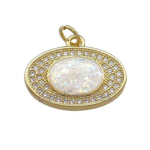 Copper Oval Pendant Pave White Fire Opal 18K Gold Plated