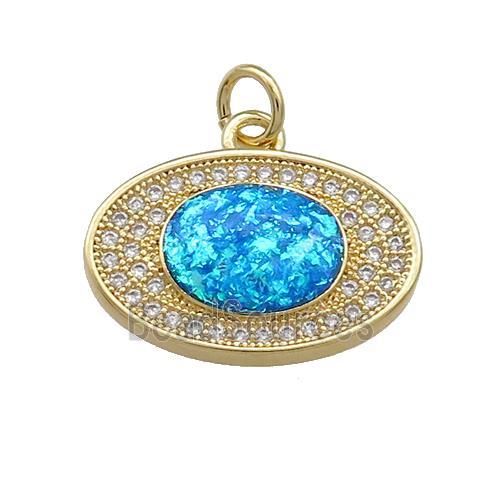 Copper Oval Pendant Pave Blue Fire Opal 18K Gold Plated