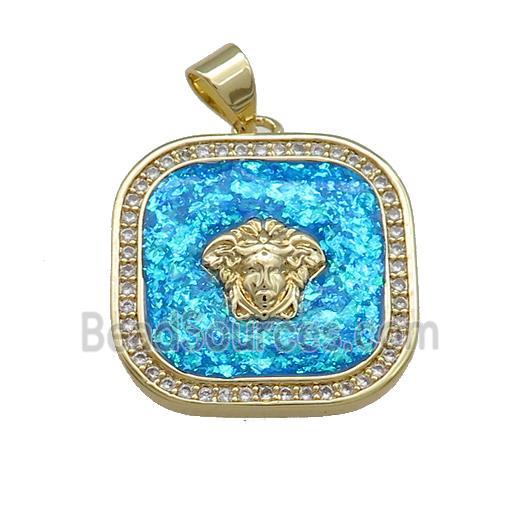 Copper Square Pendant Pave Blue Fire Opal Zircon 18K Gold Plated