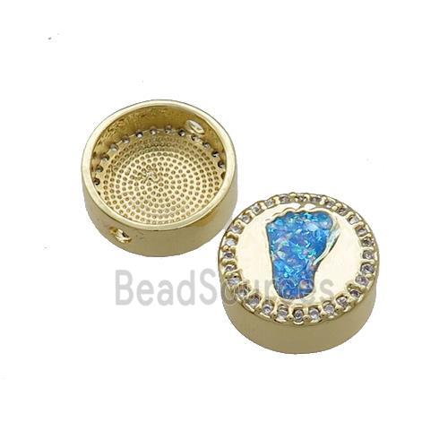 Copper Button Beads Pave Blue Fire Opal Barefoot 18K Gold Plated