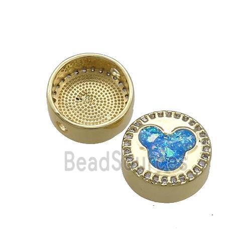 Copper Button Beads Pave Blue Fire Opal 18K Gold Plated