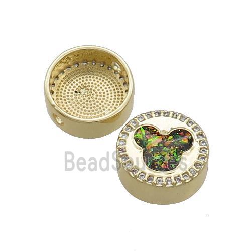 Copper Button Beads Pave Multicolor Fire Opal 18K Gold Plated