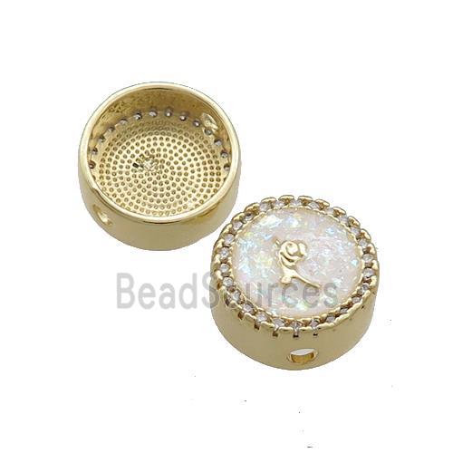 Copper Button Beads Pave White Fire Opal 18K Gold Plated