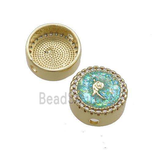 Copper Button Beads Pave Green Fire Opal 18K Gold Plated