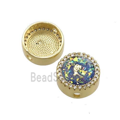 Copper Button Beads Pave Multicolor Fire Opal 18K Gold Plated