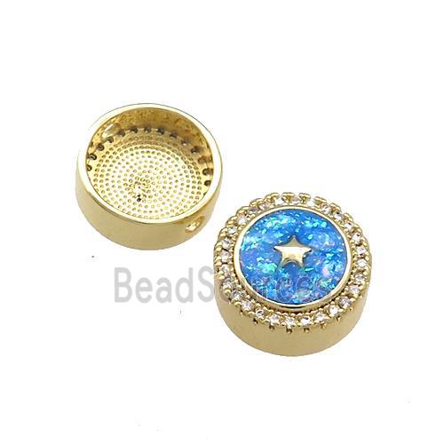 Copper Button Beads Pave Blue Fire Opal Star 18K Gold Plated