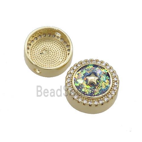 Copper Button Beads Pave Multicolor Fire Opal Star 18K Gold Plated