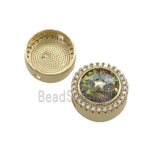 Copper Button Beads Pave Multicolor Fire Opal Star 18K Gold Plated