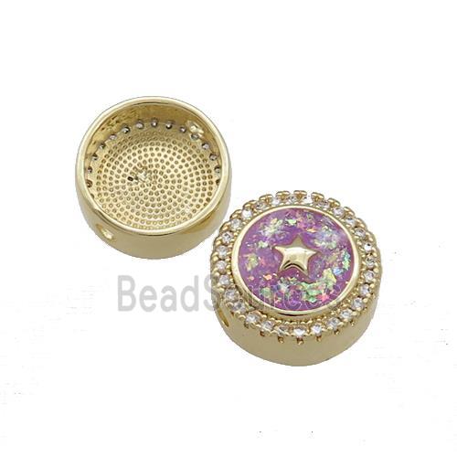 Copper Button Beads Pave Fuchsia Fire Opal Star 18K Gold Plated