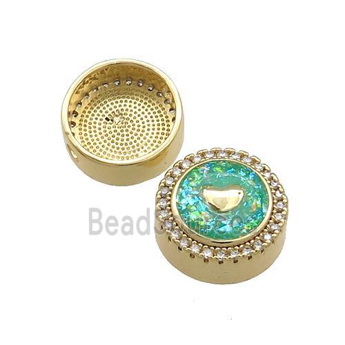 Copper Button Beads Pave Green Fire Opal Heart 18K Gold Plated